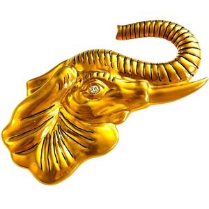 Vintage Ni 95 Elephant belt buckle gold tone black enamel rhinestone rare Chunky